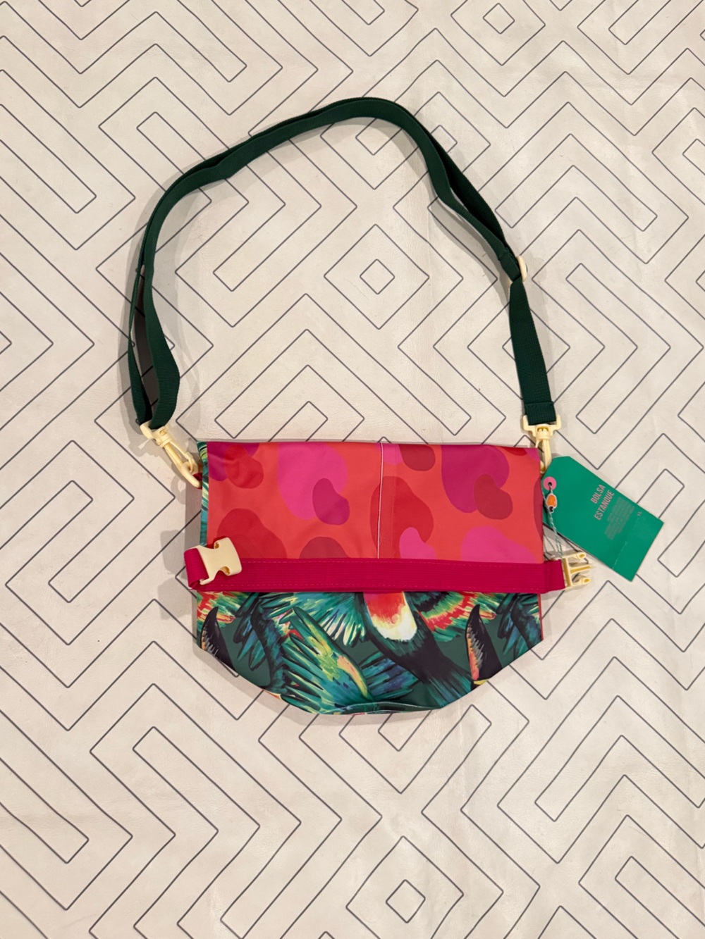 NWT Farm Rio Vibrant Tropical Crossbody Bag in Pink & Green